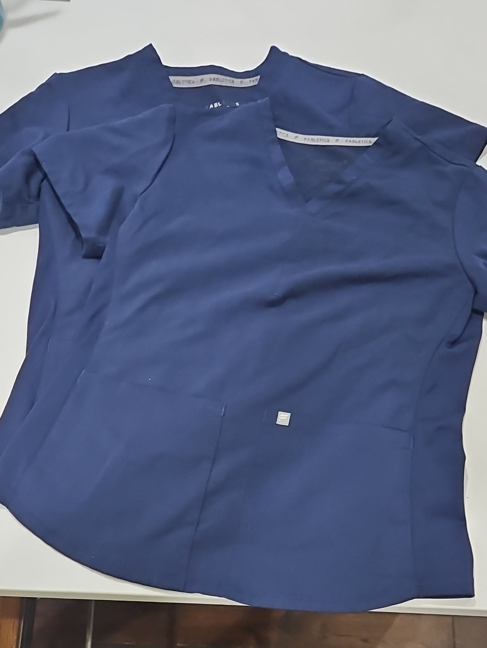 Fabletics Women's Navy V-Neck Medical Scrub Tops. Pair. 2pcs